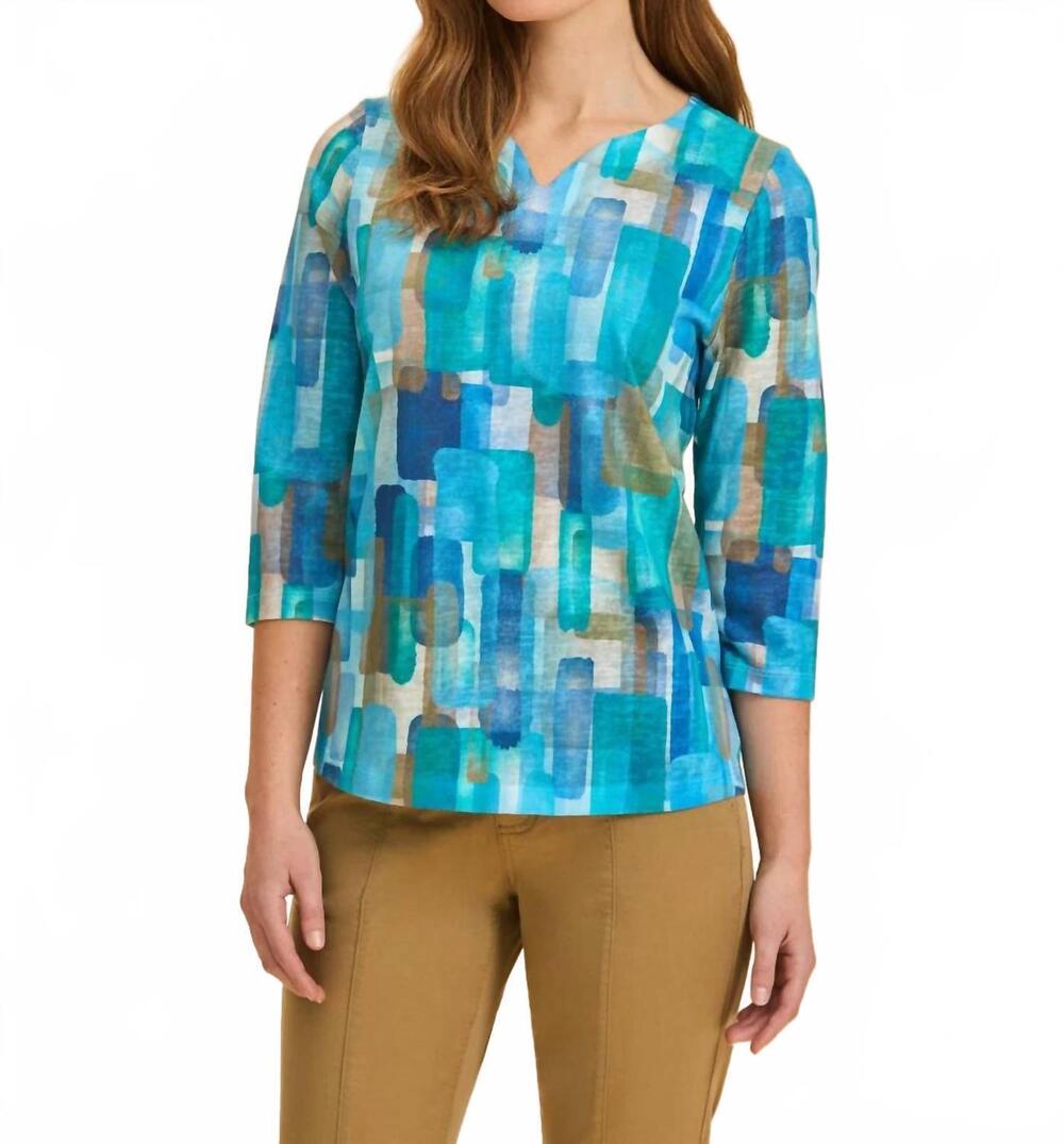 NEW FDJ 3/4 sleeve notch neck top in blue rockefeller